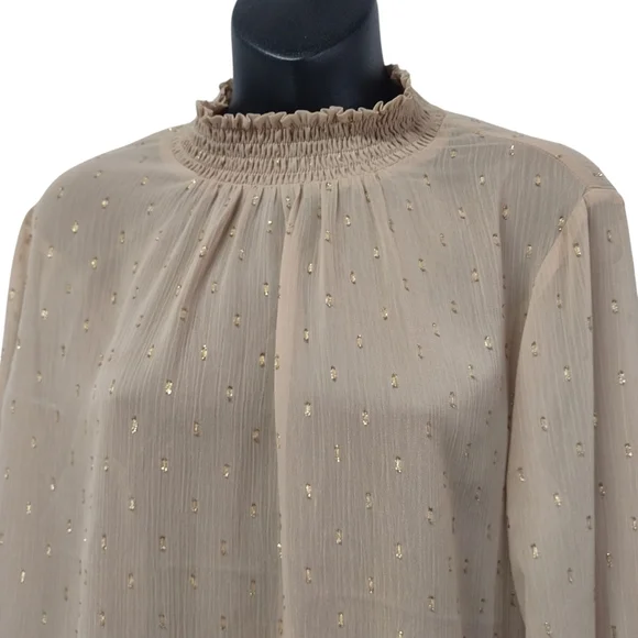 Express Women's Top Blouse Tan Cowl Neck Elastic Cuff Sheer Size L - Picture 3 of 8